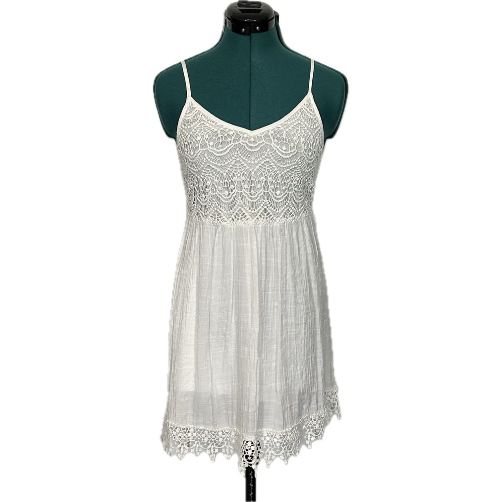 Poetry White‎ Crochet Mini Dress Sz Small Lace Gauze Spaghetti Strap Summer
